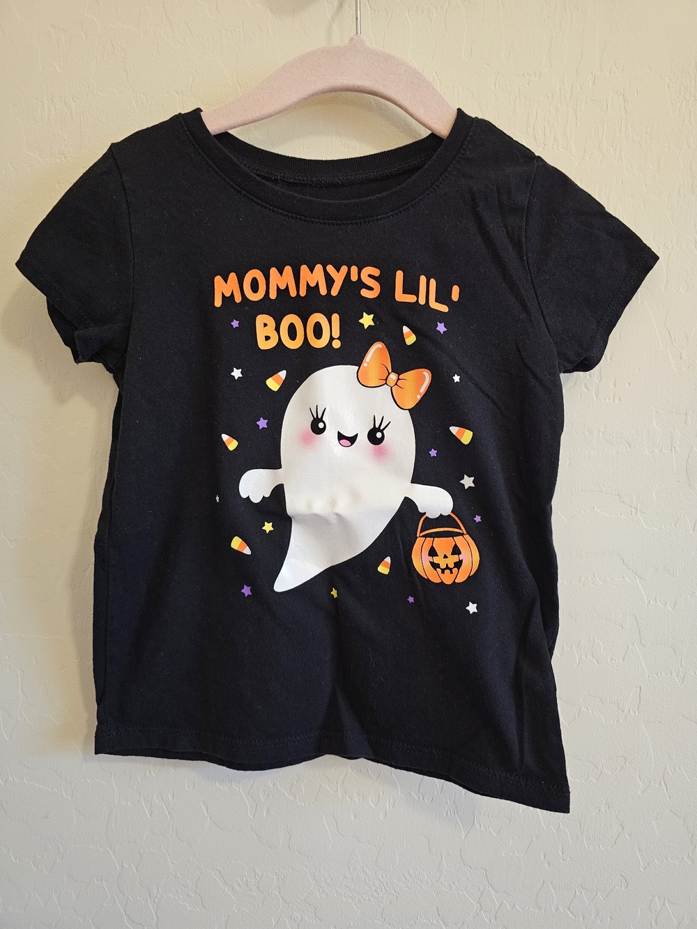 Mommy's Lil' Boo! Black Ghost Halloween Girls Tee 4T
